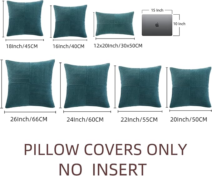 Fancy Homi 2 Packs Teal Decorative Throw Pillow Covers 16x16 Inch for Living Room Couch Bed Sofa, Rustic Farmhouse Boho Home Decor, Soft Corss Patchwork Corduroy Textured Square Cushion Case 40x40 cm