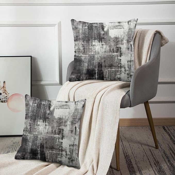 Emvency Throw Pillow Covers Set of 2, 18 x 18 Inch, Black White Modern | Abstract Modern Painting Outdoor Decorative Square Pillow Cases Couch Cushion Case for Couch Bed Sofa Living Room Home Decor