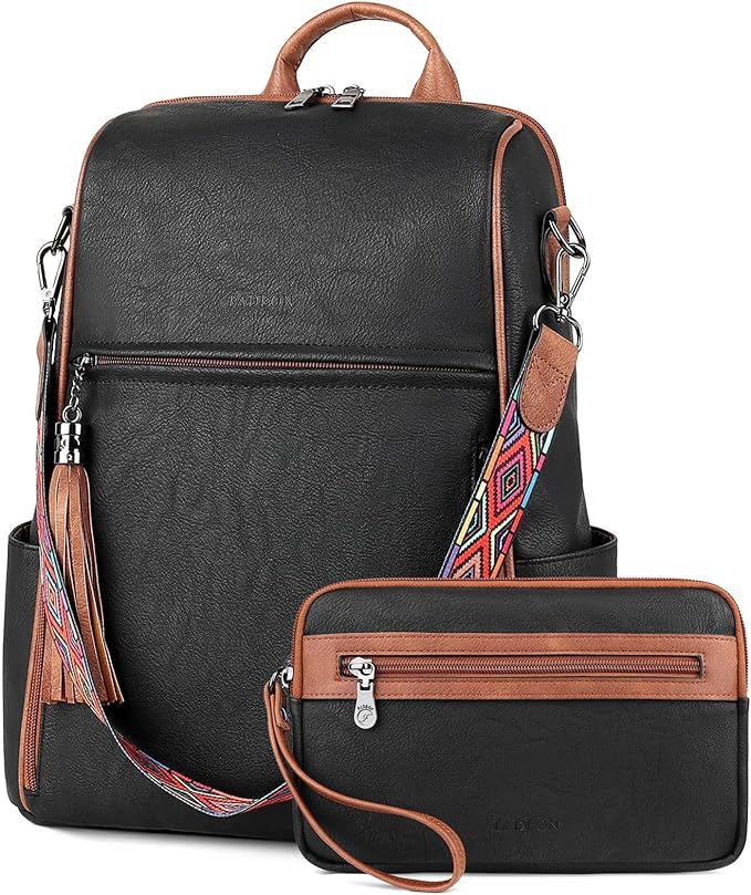 FADEON Leather Backpack Purse for Women Designer Travel Backpack Purses PU Fashion Ladies Shoulder Bag with Tassel