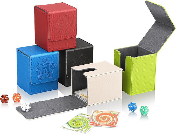 Card Deck Box for MTG Card Storage Box Holds 100 Plus Single Sleeved Cards, Microfiber Lining and Leather Card Box Compatible with Trading Card Games TCG, Yugioh Cards, etc. (White)