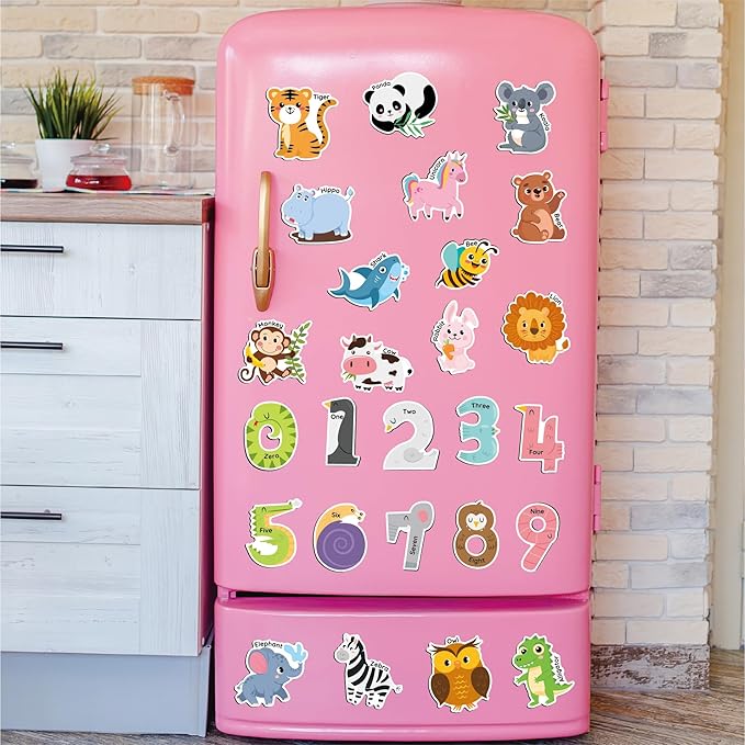 Large Size Cute Fridge Magnets for Toddlers, Preschool Spelling Learning Education Refrigerador Magnetic Toy (Animals Numbers 38pcs)