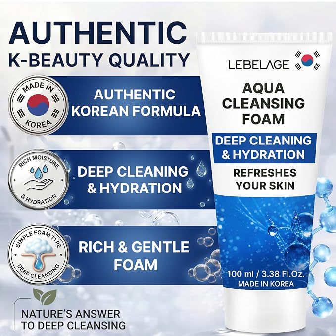 LEBELAGE Korean Aqua Facial Cleanser 3.38 oz | Cleansing Foam Face Wash | Low pH Gentle Hydrating Daily Facial Cleanser Sensitive Skin | Deep Cleansing Foaming Cleanser, Pore Care-All Skin Types