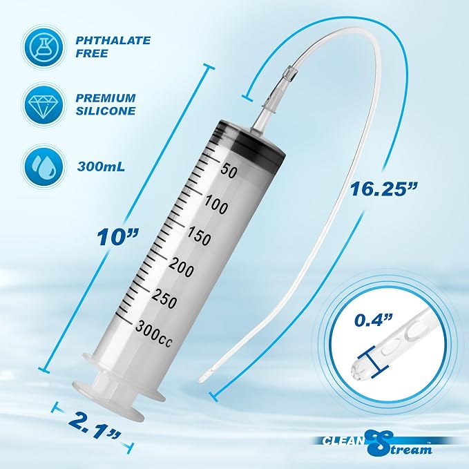 Cleanstream 300 Ml Enema Syringe With Tube For Anal Cleansing. Tapered Tip For Easy Insertion - 300 Ml, Clear