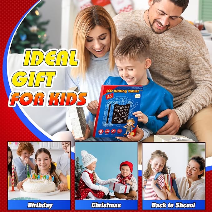 LCD Writing Tablet for Kids: Spidolapse Colorful Doodle Board & Drawing Pad Travel Toys for 3 4 5 6 7 8 Year Old Boys Girls Toddler Christmas Birthday Gifts for Kid Age 4-6 Road Trip Activities