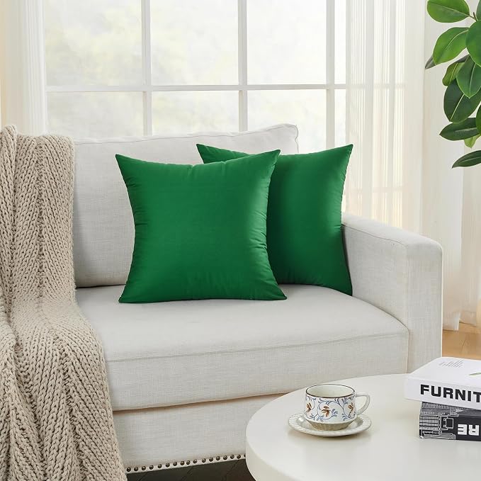 Longhui bedding Green Throw Pillow Inserts 20x20 Set of 2, 100% Cotton Cover with Polyester Fill, 2-in-1 Use as Stuffers or Standalone Decor for Couch, Bed, Living Room, Outdoor