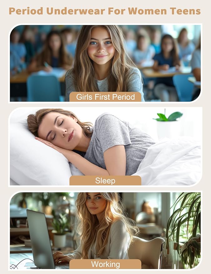 ECO PERIOD Heavy Flow Period Underwear for Women Leakproof Period Panties | Menstrual Underwear for Teen, All-Day Long - Overnight Protection, Women's Postpartum High Waist Brief, Absorb up to 50ML