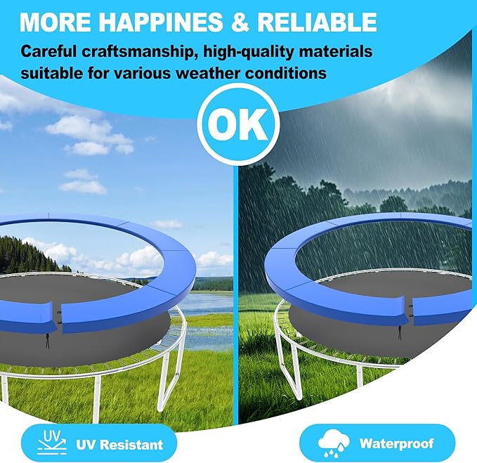 Trampoline Pad Replacement, 10/12/14/15/16FT Trampoline Spring Cover, No-Hole for Pole Waterproof Trampoline Safety Pad, Trampoline Replacement Parts & Accessories