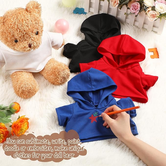 4 Pcs Stuffed Bear Clothes Tshirts for Sublimation Classic Hoodie for Stuffed Animal Designed for 14-18 Inch Plush Bears Dolls.