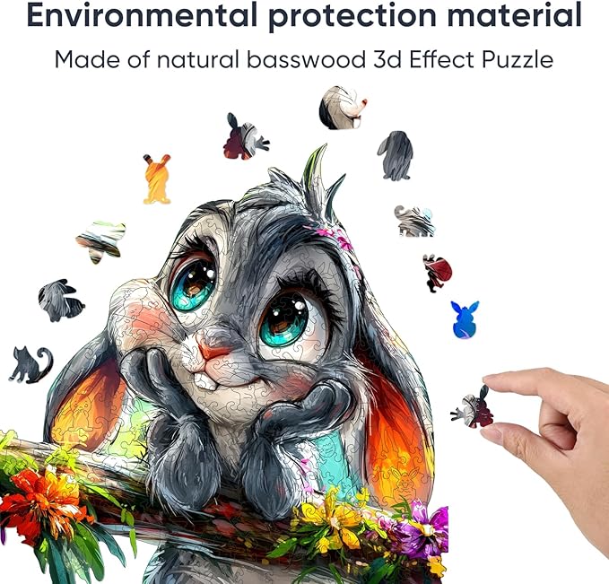 Qiuenisray 500 Piece Easter Puzzles for Adults, Wooden Rabbit Jigsaw Puzzles, FSC Certified Royal Unique Shape Animal Puzzle, Creative Gift for Family Game 17.7x18.1 in