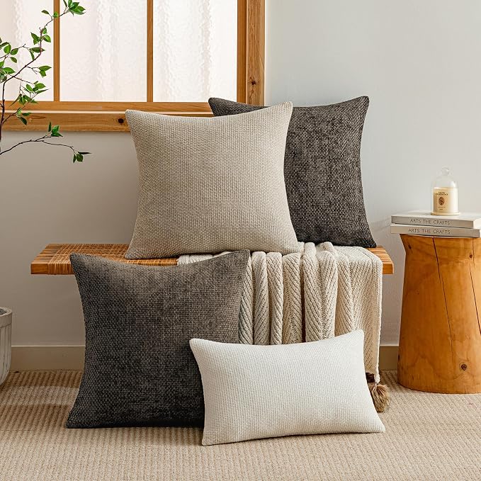 a moment Dark Brown Chenille Throw Pillow Covers 20x20 Inch Pack of 2 Modern Decorative Throw Pillow Covers Farmhouse Cross Covers Home Decor for Sofa Bedroom Living Room