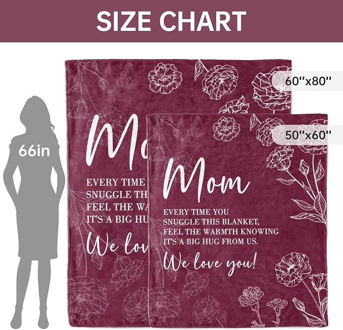 GiltGlimmer Mom Birthday Gifts, Mom Floral Blanket Burgundy, 60" x 50" | Gifts for Moms from Daughter Son, We Love You Present for Mother Mommy Christmas Mothers Day