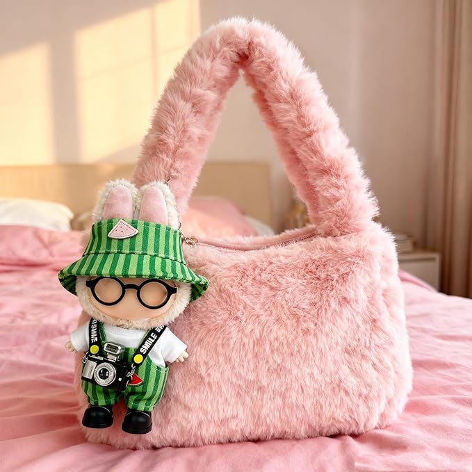 17cm Doll Clothes – 6-Piece Set, Hat + Overalls + Shirt + Camera + Glasses + Shoes, Cute and Premium Dolls Outfit Accessories (Green)