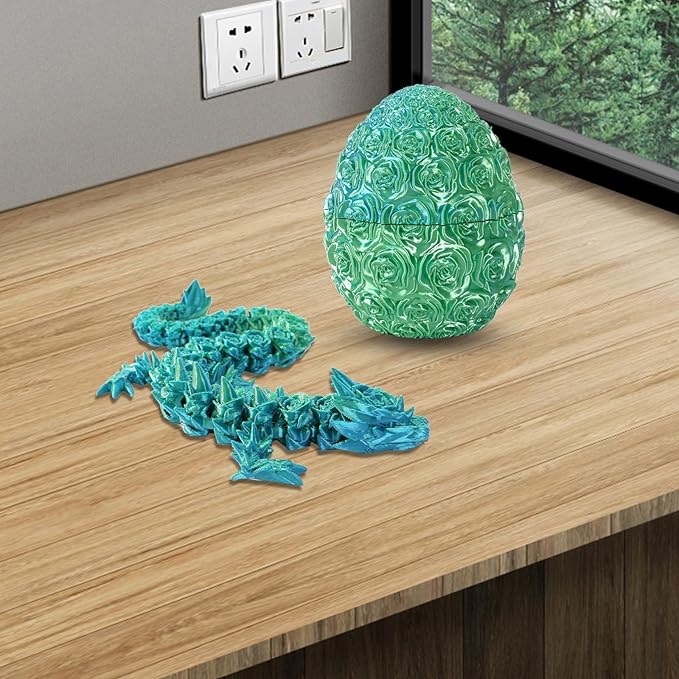 Pigmiss 3D Printed Dragon,3D Dragon Eggs with Dragon Inside,Dragon Fidget Toy for Adult,Full Articulated Dragon Crystal Dragon Easter Eggs Decoration for Gift (Rose-Bule Green)