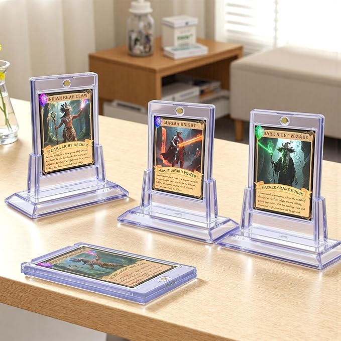 Magnetic Card Holders for Trading Cards, 35pt Acrylic Baseball Card Holders Display Case Fit for Sports Cards, TCG MTG Cards, Hard Plastic Card Protectors with Card Stands (1 Holder & 1 Stand)