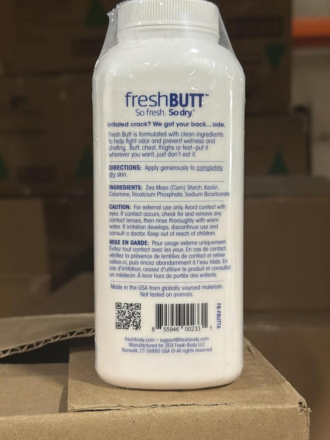 Fresh Butt Body Powder for Men and Women - Unscented Deodorant Powder, Anti-Chafing, Talc-Free, 6oz (Pack of 2)