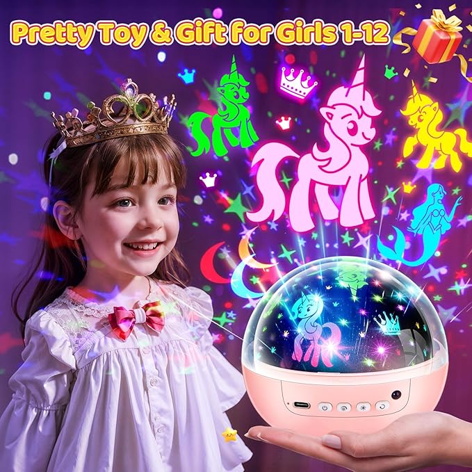 PIKOY Girl Toys, ใ3 Slides+96 Projectionsใ Star Projector & Unicorn Toys & Princess Toy, 2-8 Year Old Girl Birthday Gift, Juguetes para Niรฑas, Toys for Girls 8-10, Princess Room Decor & Mermaid Toy