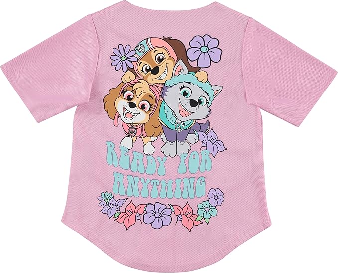 Nickelodeon Girls' Paw Patrol Girls Skye, Everest, Liberty Baseball Jersey Mesh Button Down Shirt