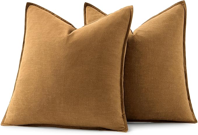 MIULEE Decorative Linen Pillow Covers 18x18 Inch Hazel | Boho Farmhouse Neutral Couch Throw Pillows for Bed, Pack of 2 Accent Modern Pillowcases, Sofa Livingroom Home Decor