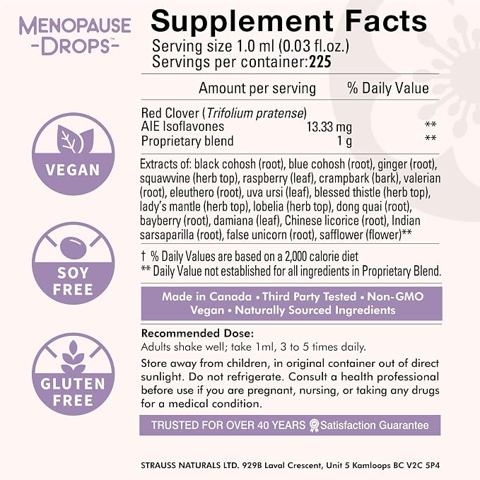 Strauss Naturals Menopause Drops 100ml – Menopause and Postmenopause Supplement for Women, Supports Healthy Hormonal Balance and Daily Wellness, Natural Non-GMO Spearmint Flavor