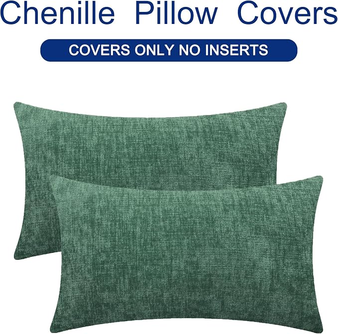 CaliTime Decorative Couch Throw Pillow Covers 26 X 16 Inches Dark Green | Pack of 2, Cozy Chenille Cushion Cases for Sofa Bed Living Room Farmhouse Home