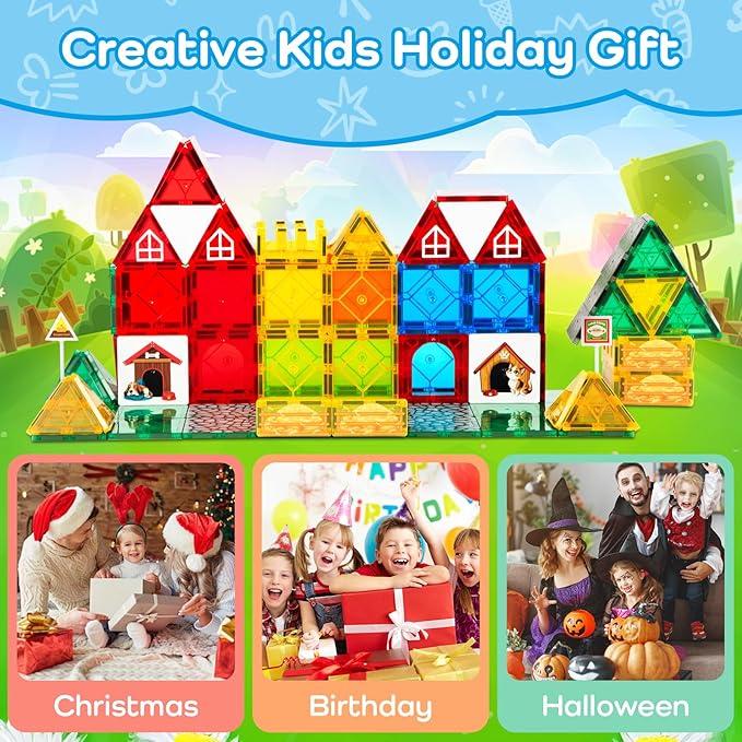 Magnetic Tiles Farm Animals Set, STEM Magnetic Building Blocks for Toddlers 3-5 5-7, Sensory Montessori Magnet Tiles for Kids Ages 4-8 Years Old Boys Girls, Magnet Toys Birthday