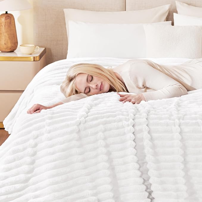EXQ Home Gentle Soft Fleece Throw Blanket – Cozy Lightweight Blanket for Couch Bed – All-Season Warm Fuzzy Flannel Blanket for Women Mom Her – Gifts for Birthday(50"x60",White)