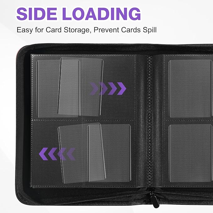 Toploader Binder, Holds 160 Toploaders, 100 Toploaders INCLUDED, 4-Pocket PU Cover Top Loader Binder for 3" x 4" Rigid Toploader, Ringless Double-Sided Toploader Card Binder for TCG, Sport Cards