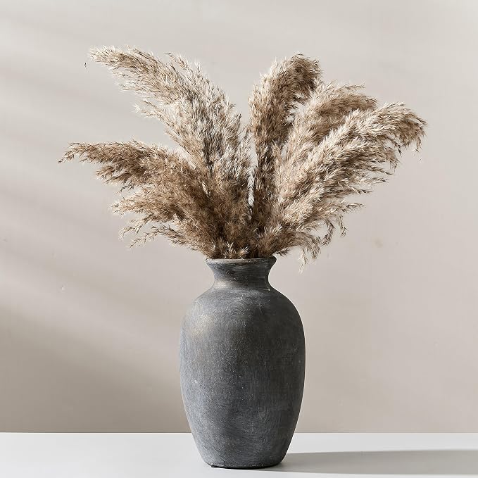 PORCER Ceramic Rustic Flower Vase, 8.38 Inch Vintage Pottery Home Decor, Farmhouse Terracotta Vase for Living Room, Table, Shelf, Mantel Decoration, Farmhouse - Black Bronze