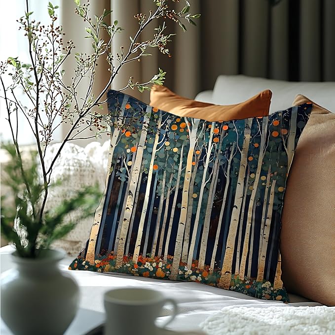 Rustic William Morris Inspired Autumn Forest Decor Pillow Covers 18x18,Vintage Botanical Nature Decorative Throw Pillow Covers for Home Bedroom Living Room