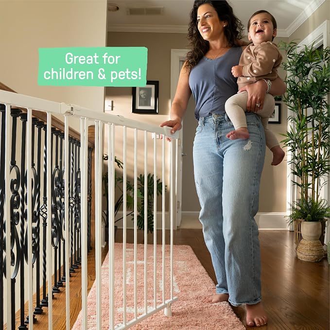 Ingenuity Stairway+ 46W Series Safety Pet and Baby Gate, 31"-48" Wide, 32.5" Tall, Pressure or Hardware Mounted, Install Wall to Wall or Bannister to Bannister to Bannister in Doorway or Stairway