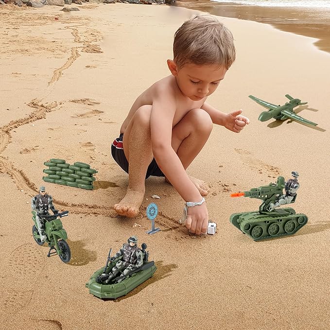 Military Soldier Men Action Figures, 15PCS US Army Soldier Plastic Figure Set Military Base Playset Vehicles Play Combat Toys, Army Toy Set for Kids, Boys, Age 3 4 5 6+