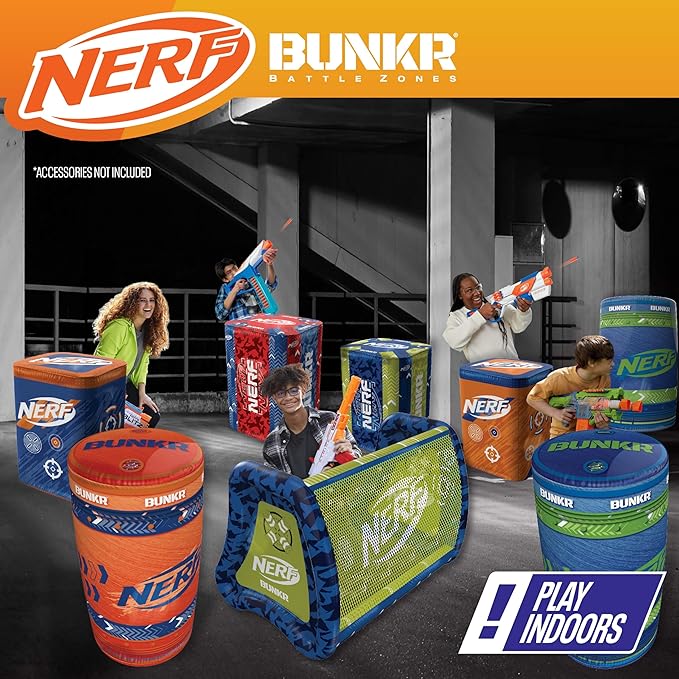 BUNKR Battle Zones NERF NERF Stadium Pack – 9-Piece Inflatable Barricade Shield Bunker Set for War, Laser Tag, Foam Dart Blasters, Gel Blasters, Water Blasters & Outdoor Battle Play