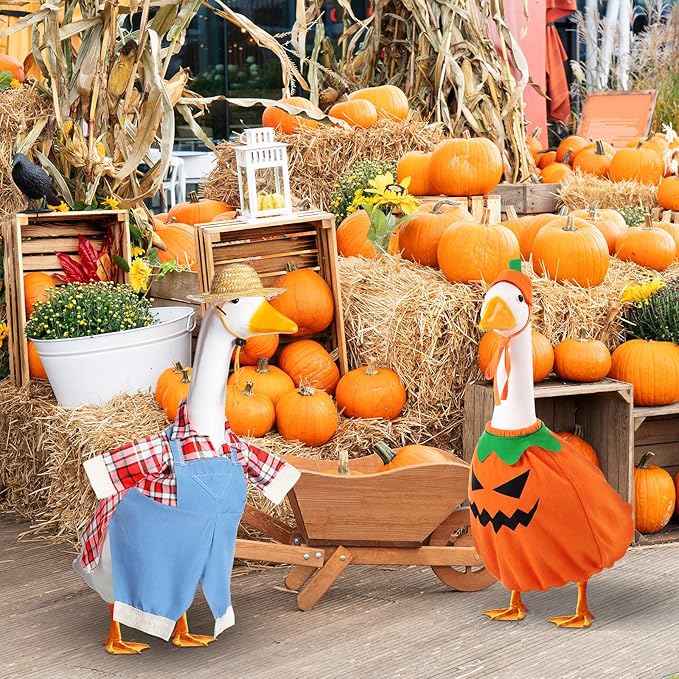 3 Set Thanksgiving Day Goose Outfit Lawn Porch Costume Plastic Goose Clothing for 23" Outdoor