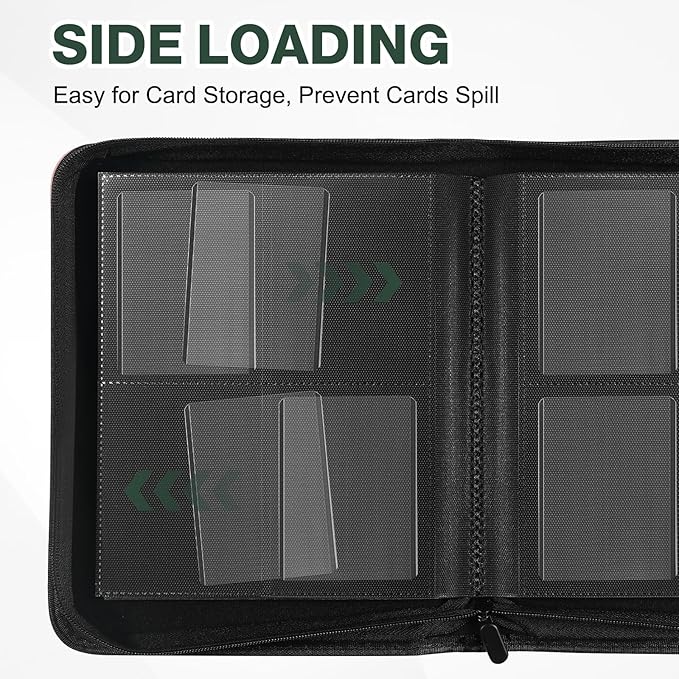 Toploader Binder, Holds 160 Toploaders, 100 Toploaders INCLUDED, 4-Pocket PU Cover Top Loader Binder for 3" x 4" Rigid Toploader, Ringless Double-Sided Toploader Card Binder for TCG, Sport Cards