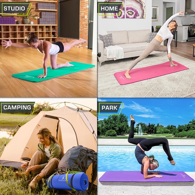 ProsourceFit Extra Thick Yoga and Pilates Mat 1/2” (13mm) or 1" (25mm), 71-inch Long High Density Exercise Mat with Comfort Foam and Carrying Strap