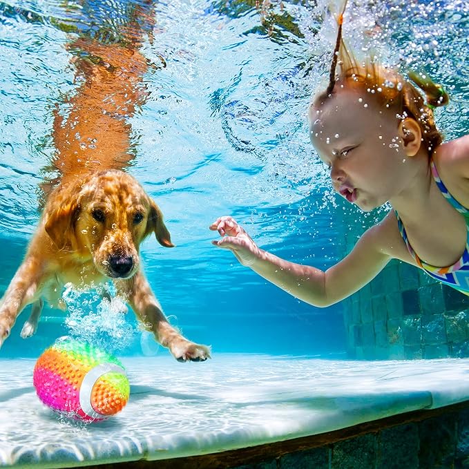 Hiboom Pool Football for Swimming Pool, Waterproof Water Football for Underwater Passing, Dribbling, Pools Toys Ball with Water Filling, Diving Games for Teens Adults(Rainbow Color)