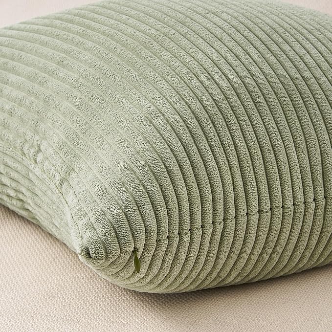 Topfinel Boho Farmhouse Green White Throw Pillow Covers 16x16 Inch Set of 4 Mordern Nordic Cushion Covers Soft Corduroy Spring Home Decor for Couch Bed Sofa Living Room Forest Green