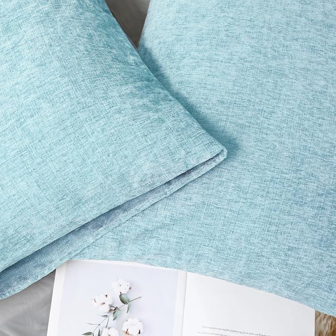 CaliTime Decorative Throw Pillow Covers 26 X 20 Inches Light Blue Grey | Pack of 2, Cozy Chenille Standard Cushion Cases for Sofa Bed Living Room Farmhouse Home