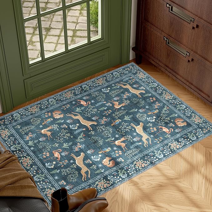 DUKINO 2x3 Entryway Rug, Washable Door Mat Animal Rug for Kitchen, Blue | Non Slip, Low Pile, Soft Indoor Small Rug for Entrance, Bedroom, Bathroom, Laundry, Pet Friendly, Lightweight, Non-Shedding