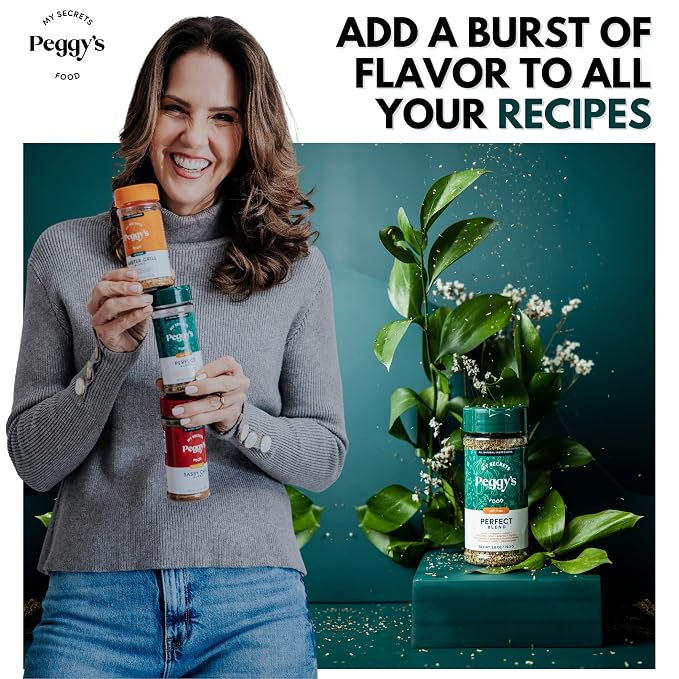 My Secrets Peggy's Food Perfect Seasoning Mix - 100% No Sodium Spice Blend - Salt Free All-Purpose Herb & Vegetable Seasoning for Eggs, Poultry, and Veggies - Gourmet Salt Substitute - 4.2 oz