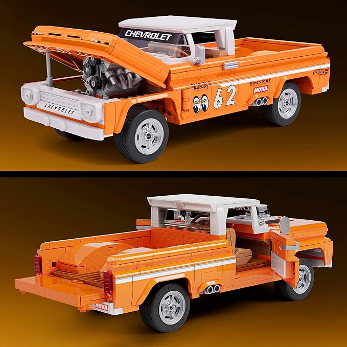 Mattel Brick Shop Hot Wheels Elite Series Building Set, Custom '62 Chevy Pickup with 858 Pieces, Realistic Details and Custom Decals, for Adult Collectors and Kids from 10 Years, JFT20