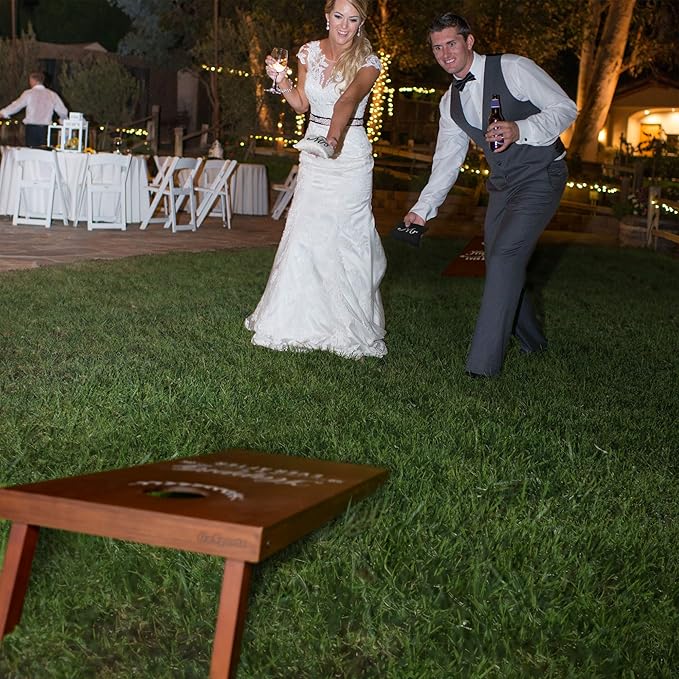 GoSports Wedding Theme Cornhole Bag Set - Includes 4 Black Mr Bags and 4 White Mrs Bags