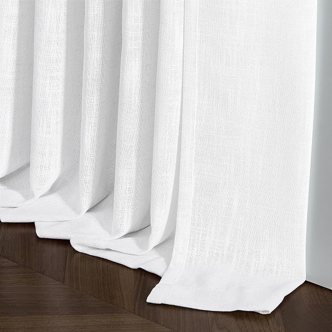 Snow White Pinch Pleated Linen Semi Sheer Curtains 54 Inch Length 2 Panels | for Dining Room Bedroom, Memory Training Shaped, Pinch Pleat Drapes with Hooks Rings, Light Filtering Window Curtain 40x54