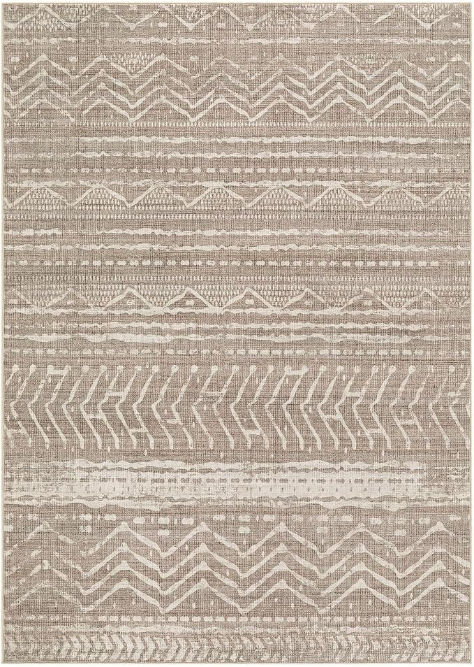 Nakagishi 6x10 Area Rugs Living Room: Washable Boho Large Neutral Soft Farmhouse Area Rugs Stain Resistant Modern Non-Slip Indoor Floor Carpet for Bedroom Nursery Kids Playroom Office-Dark Brown