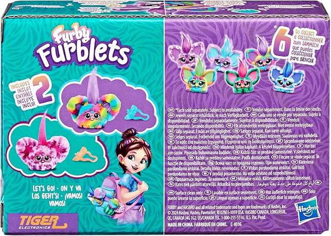 Furby Furblets 2-Pack, Mini Friends Ray-Vee & Hip-Bop, 45+ Sounds Each, Music & Furbish Phrases, Electronic Plush Toys, Rainbow & Pink/Purple, Ages 6+ (Amazon Exclusive)