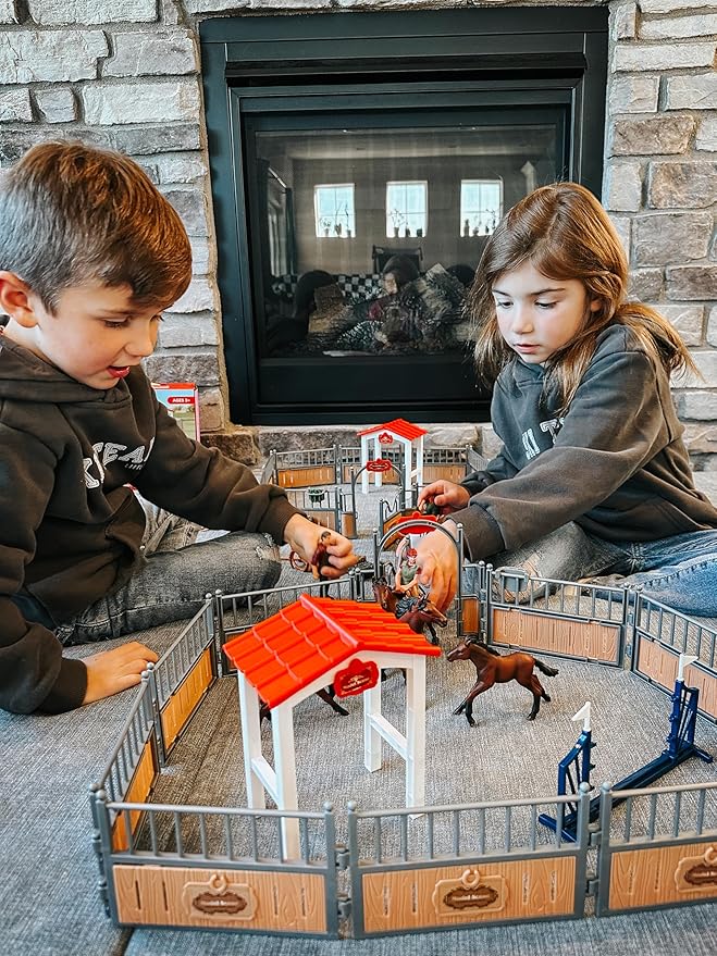 Horse Stable Playset, Horse Toys Set for Girls and Boys with Rider, Farm Animal Figurines Barn Toys, Pretend Play for Kids 3-5 6 7 8-10 Birthday Gifts