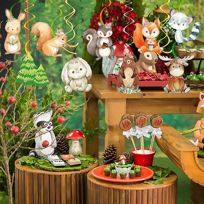 Woodland Party Decorations 20pcs Woodland Animals Hanging Swirls Forest Animals Foil Ceiling Decorations for Woodland Theme Birthday Party Baby Shower Supplies