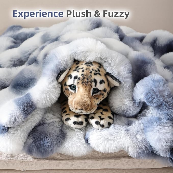 Faux Fur Throw for Couch - Tie-dye Blue Bubble Blanket 50"x60" | Fluffy Plush Fuzzy Throw for Sofa & Bed, Super Soft Cozy Comfrt Blanket, Luxury Aesthetic Blue Decor Gift for Women