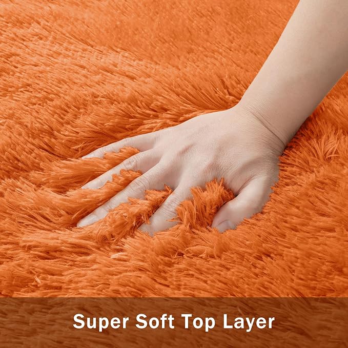 8x10 Area Rug for Living Room:Ultra Soft Fluffy Shag Brown Rugs,Large Fuzzy Plush Indoor Non Slip Carpet Washable Rug for Bedroom Kids Nursery Office Dorm Modern Decor(Orange 8'x10')