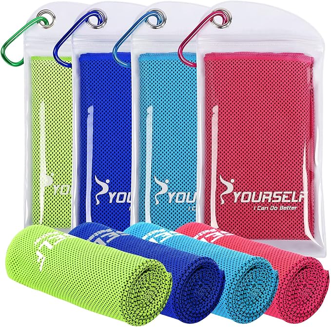 SYOURSELF Cooling Towels for Neck and Face, 4 Pack 40" x 12" Cooling Towel for Hot Weather, Soft Breathable Instant Cool Chilly Pad for Sports Golf Yoga Gym Athletes Camping Ice Towels